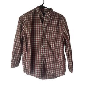Ralph Lauren Big Boys Large 14-16 Red Green Plaid Long Sleeve Button Up